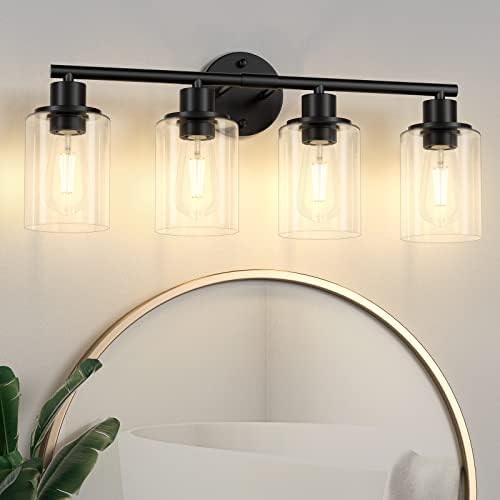 Modern 4-Light Bathroom Vanity Wall Light with Black Metal Base