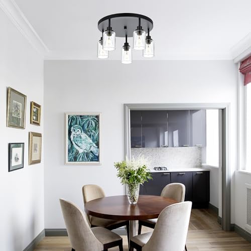 Industrial Style 5-Light Semi Flush CeilingFixture Black_finish MultiAngle Lighting