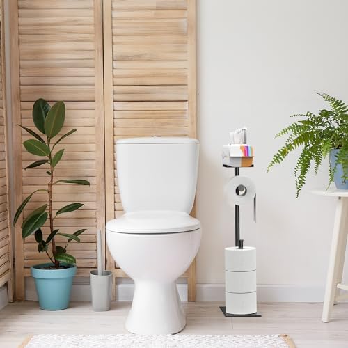 Sturdy Black Toilet Paper Holder with Phone Shelf Rust-Resistant Durable