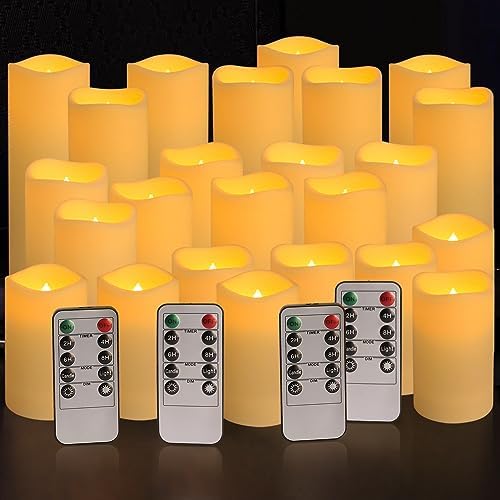 Flameless Pillars with 4 Remote Controllers 24 Realistic Candles