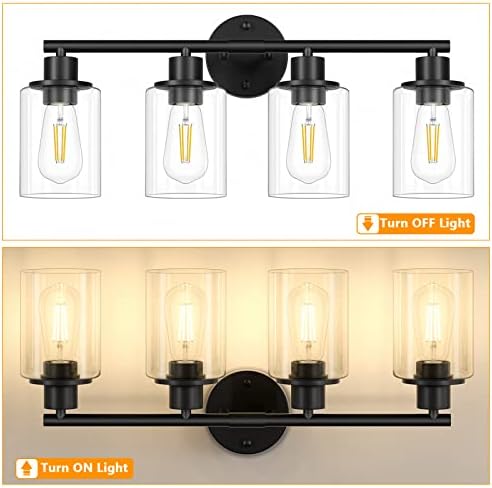 Modern 4-Light Bathroom Vanity Wall Light with Black Metal Base