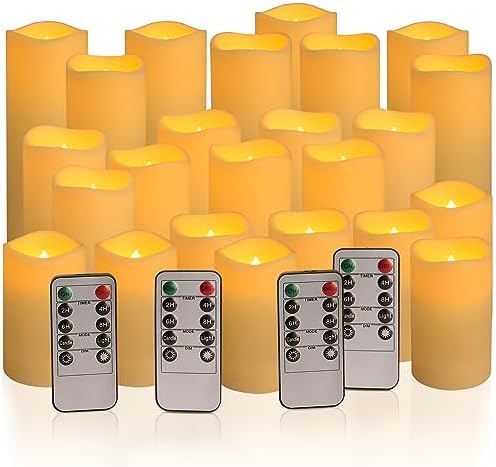Flameless Pillars with 4 Remote Controllers 24 Realistic Candles