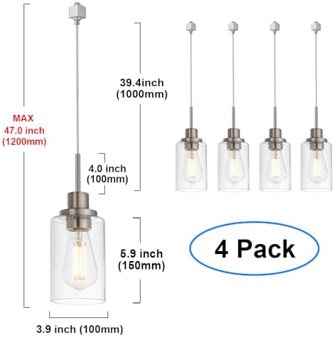 Melucee 4 Packs H Track Pendant Lights Brushed Nickel Ceiling Hanging Lamp