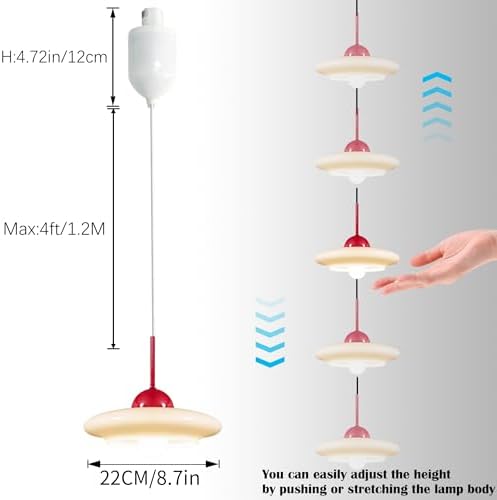 Adjustable Height Retro Pendant Light with Glass Shade TX Control