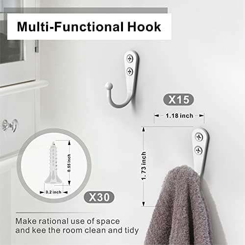 15-Piece White Coat Hooks with 30 Screws