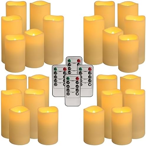 Flameless Pillars with 4 Remote Controllers 24 Realistic Candles