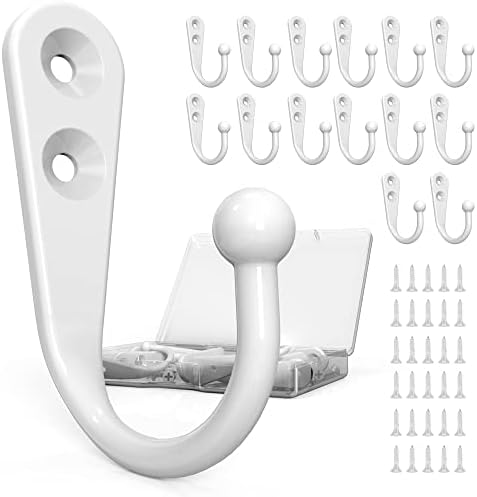 15-Piece White Coat Hooks with 30 Screws