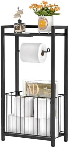 Freestanding Toilet Paper Holder w Storage Shelf