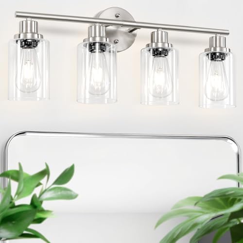 4-Light Brushed Nickel Vanity Light with Clear Glass Shade