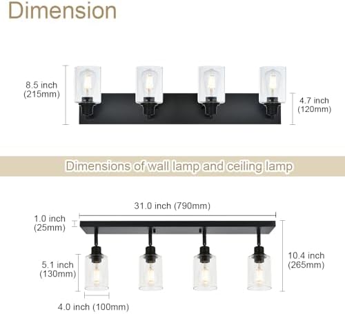Vinluz 4 Light Vanity Wall Light with Clear Glass Shade