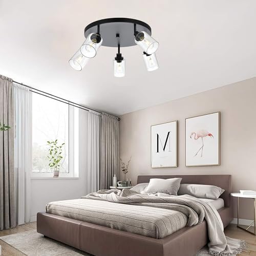 Industrial Style 5-Light Semi Flush CeilingFixture Black_finish MultiAngle Lighting