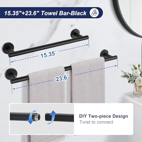 5 Pieces Matte Black Bathroom Hardware Set