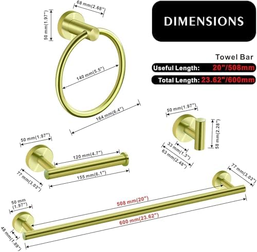 4-Piece Gold-Trimmed Gold-Stamped Bathroom Hardware Accessories Set