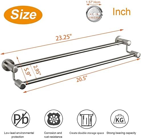 TocTen Double Bath Towel Bar Heavy Duty Stainless Steel Towel Holder