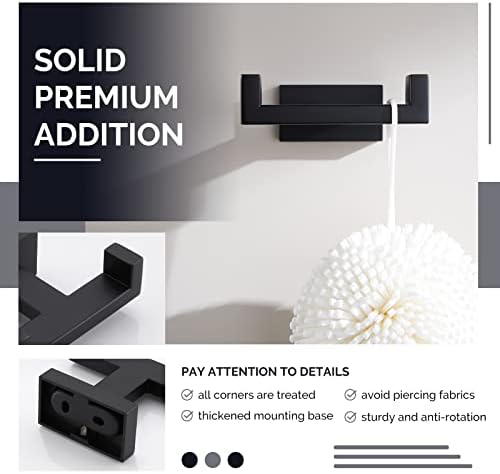 Angle Simple Double Towel Hook Matte Black Stainless Steel Bathroom Towel Holder Co