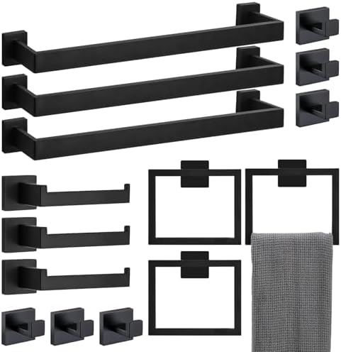 15-Piece 236-Inch Bathroom Hardware Set Black stainless steel towel bar essentials