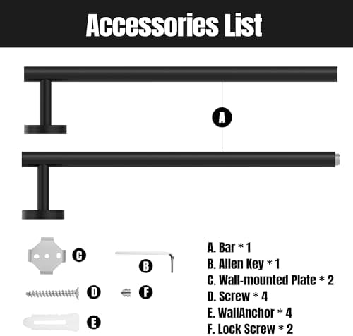 Matte Black Towel Bar Wall-Mounted 24 Inch 304 Stainless Steel