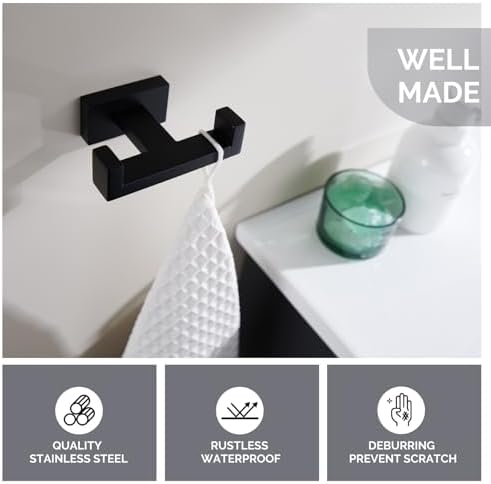 Angle Simple Double Towel Hook Matte Black Stainless Steel Bathroom Towel Holder Co