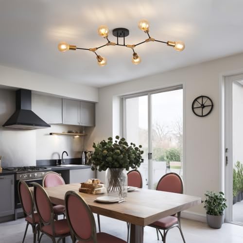 Modern Gold and Black Sputnik Ceiling Light