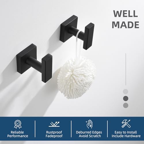 Sturdy Mat Black Bathroom Towel Hook
