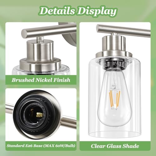 4-Light Brushed Nickel Vanity Light with Clear Glass Shade
