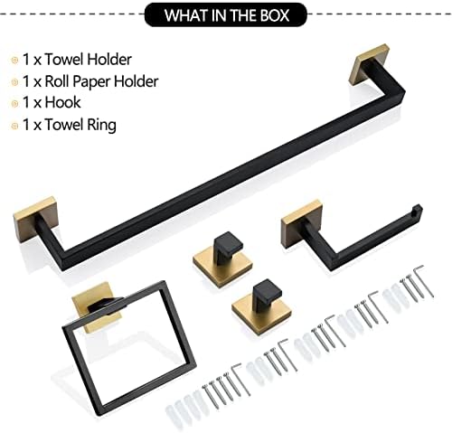 Professional Bathroom Hardware Set Black and Gold