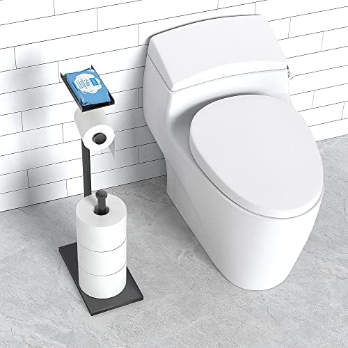 Sturdy Black Toilet Paper Holder with Phone Shelf Rust-Resistant Durable