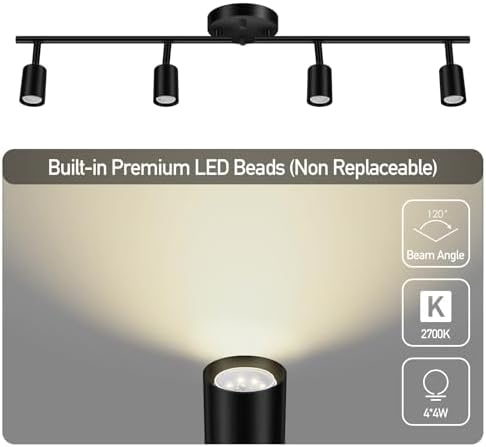 4-Light Energy Efficient LED Track Lighting for Ceiling