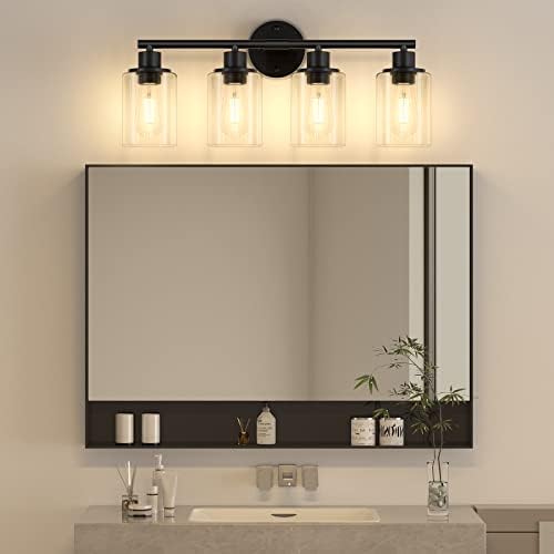 Modern 4-Light Bathroom Vanity Wall Light with Black Metal Base