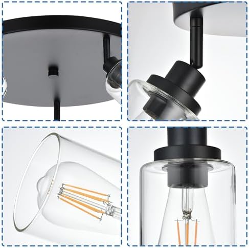 Industrial Style 5-Light Semi Flush CeilingFixture Black_finish MultiAngle Lighting