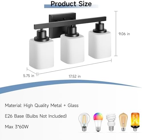 3-Light Bathroom Vanity Light Matte Black