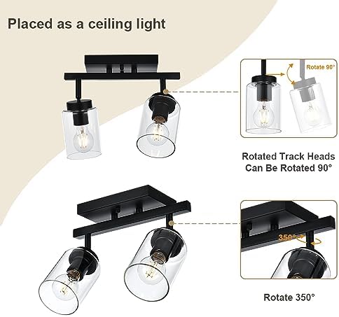 2-Light Black Bathroom Wall Light with Clear Glass Shade