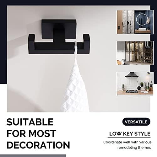 Angle Simple Double Towel Hook Matte Black Stainless Steel Bathroom Towel Holder Co