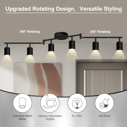6 LED Track Lights Matte Black Rotatable Kitchen Use