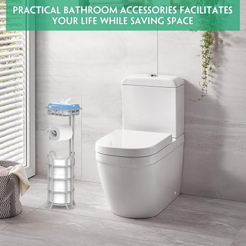 TomCare Free Standing Toilet Paper Holder with Storage Shelf