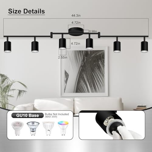 6 LED Track Lights Matte Black Rotatable Kitchen Use