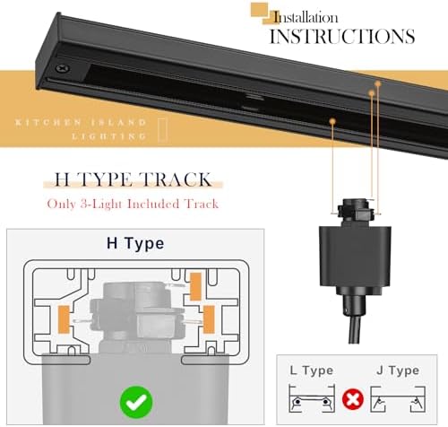 3-Light H-Track Pendant Ceiling Light with Black Finish
