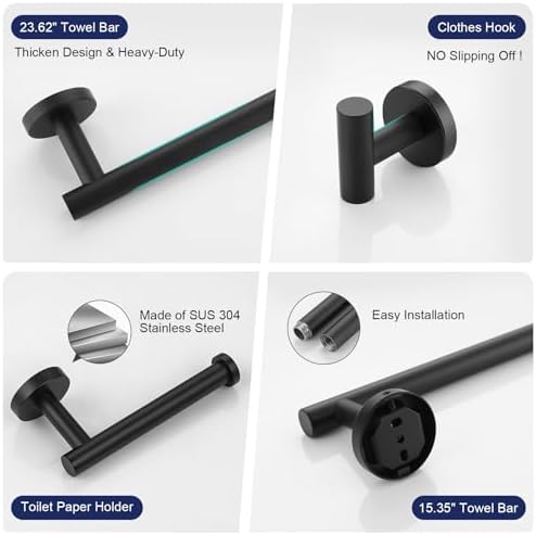 5 Pieces Matte Black Bathroom Hardware Set