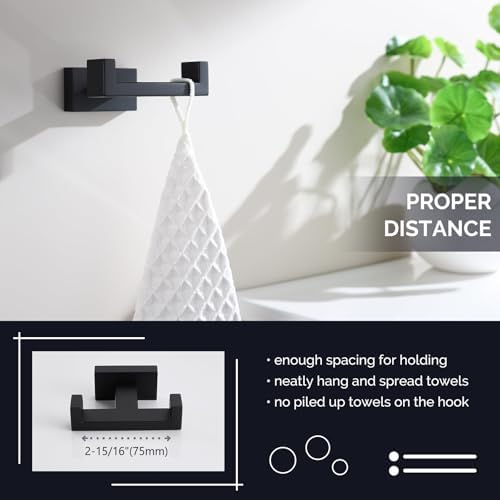 Angle Simple Double Towel Hook Matte Black Stainless Steel Bathroom Towel Holder Co