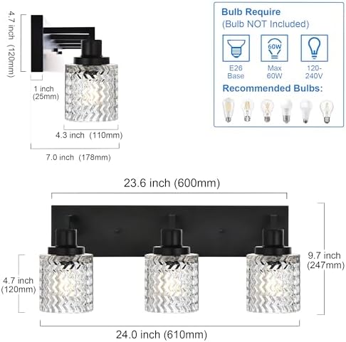 MELUCEE 3-Light Bathroom Vanity Light