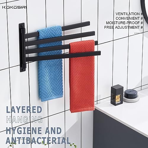 Kokosiri 4-Arm Swivel Towel Bar Matte Black Stainless Steel