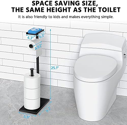 Sturdy Black Toilet Paper Holder with Phone Shelf Rust-Resistant Durable