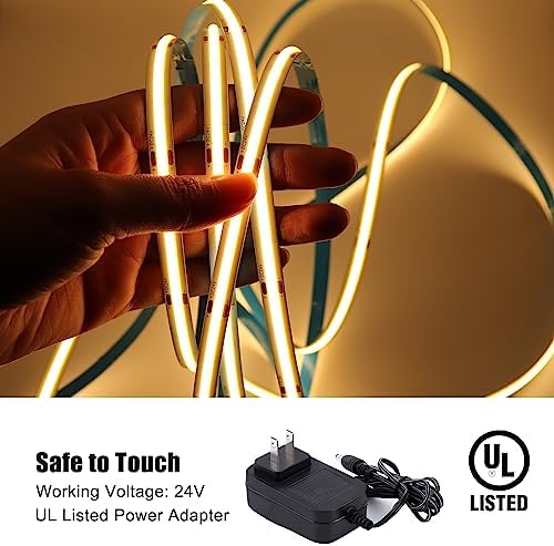 COB LED Strip Lights 3000K Warm White Dimmable with RF Remote Adhesive Cuttable