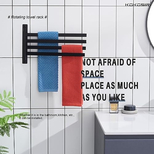 Kokosiri 4-Arm Swivel Towel Bar Matte Black Stainless Steel