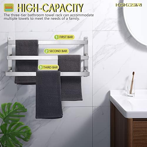 Sturdy Stainless Steel towel Holder with 3 Tiers in Brushed Nickel