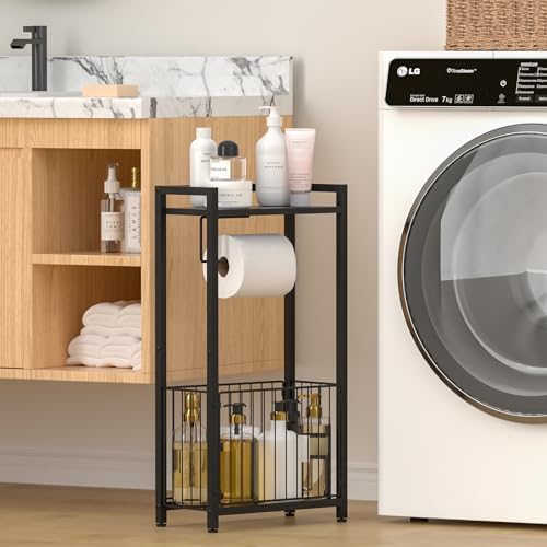 Freestanding Toilet Paper Holder w Storage Shelf