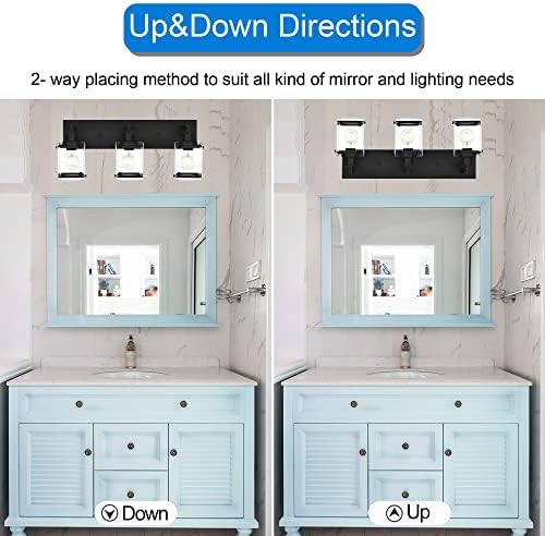 MACELCE 3-Light Bathroom Vanity Light Fixtures with Black Finish