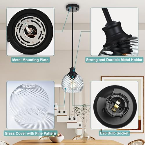 Banato 1-Pack Black Pendant Light with Clear Globe