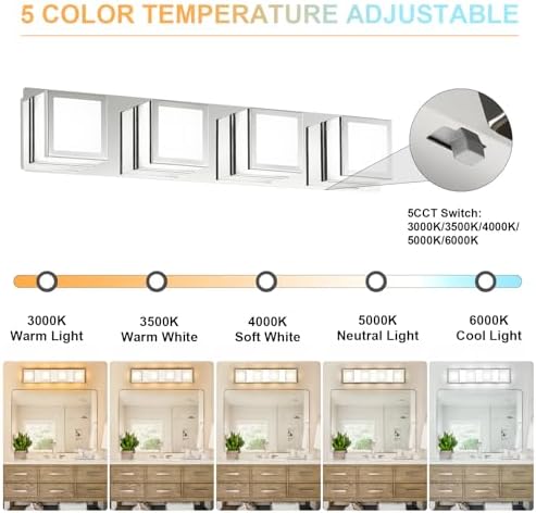 5-CCT Dimmable Chrome Vanity Light for Bathroom