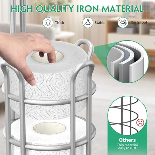 TomCare Free Standing Toilet Paper Holder with Storage Shelf